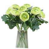 Artificial Ranunculus Flowers with Real Touch Stem, Silk Ranunculus 10 Green Ranunculus