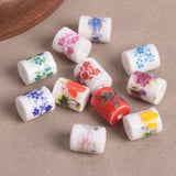 50pcs 10x8mm Cylinder Shape Flower Patterns Ceramic Porcelain Loose Crafts Beads Peony