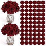 104 PCS Burgundy Silk Hydrangea Artificial Flowers w/ Stems for Events Decor Hydrangea