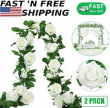 2PC 7.5 Ft Fake Rose Vine Flowers Plants Artificial Hanging Ivy Home Hotel Party Roses