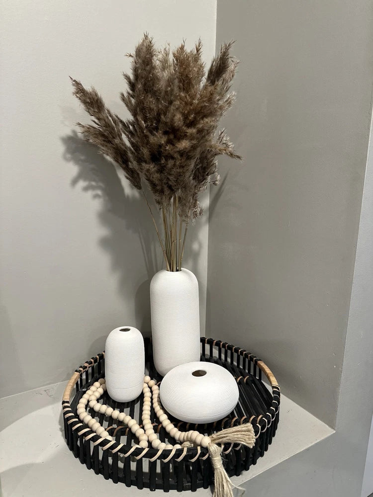 Decorative Ceramic Vases Set with Pampas Grass and Wooden Beads Pampas Grass