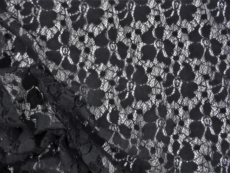 Embroidered Stretch Lace Apparel Fabric Sheer Black Floral EE204 Flowering Plants