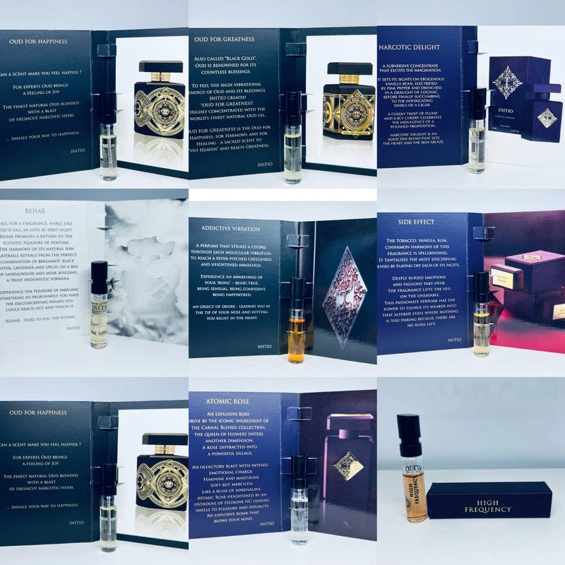 Fragrance EDP sample spray with small glass bottle and presentation card