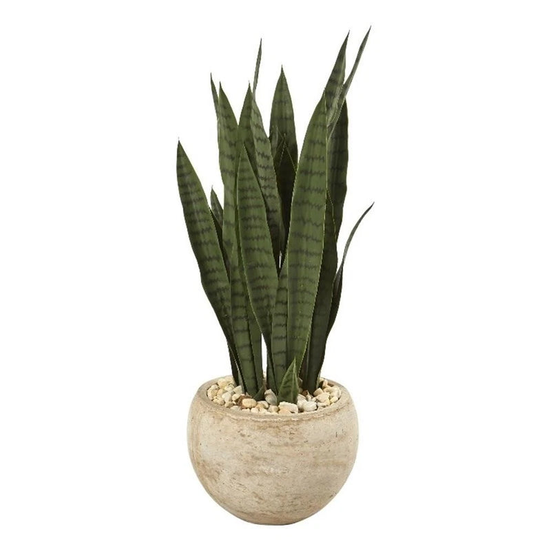 Nearly Natural 32" Sansevieria Artificial Plant in Sand Colored Planter in Green Green Plant