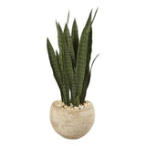 Nearly Natural 32" Sansevieria Artificial Plant in Sand Colored Planter in Green Green Plant