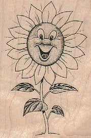 Happy Sunflower 2 x 2 3/4" Rubber Stamp, Plants Stamp, Flowers, Trees Sunflower