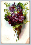 Vintage Lithograph Postcard Violet & Lily of the Valley Bouquet Lily
