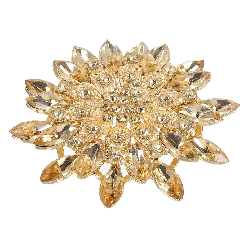 Rhinestone Flower Brooch Pin Large Crystal Sunflower Lapel Pin Yellow Sunflower
