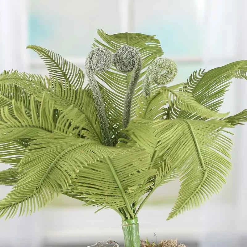 Set of 2 Decorative Flocked 20" Assorted Artificial Fern Bushes Green Plant