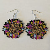 Women's Leopard Print Rainbow Sunflower Floral Bohochic Dangle Drop Earrings Sunflower