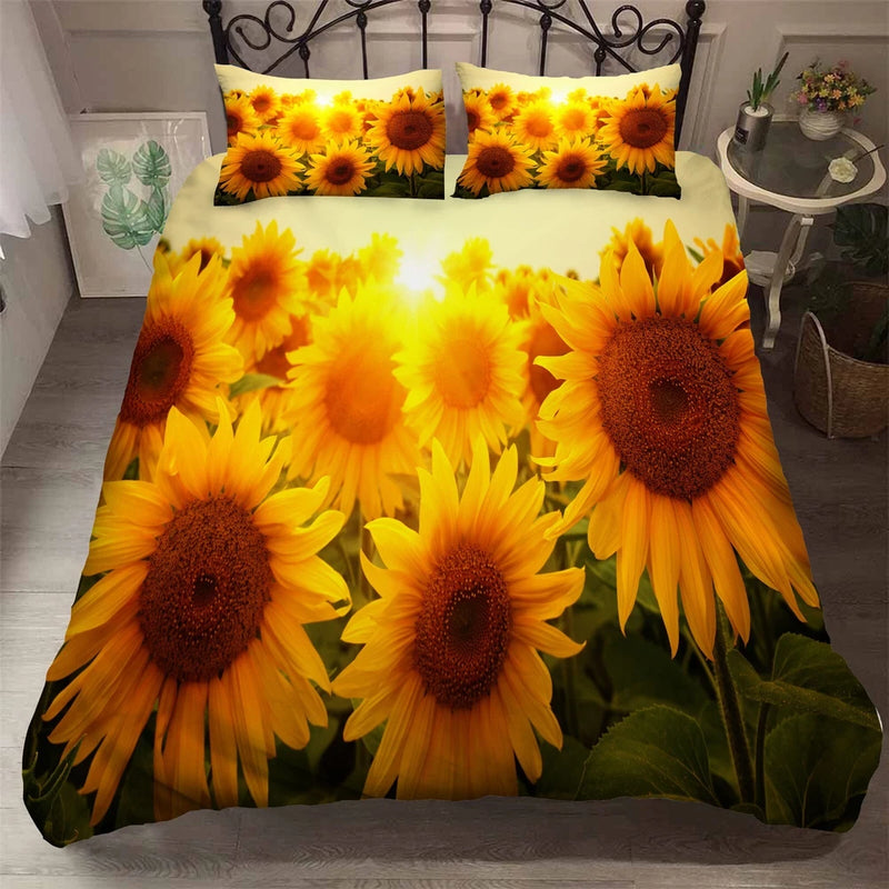 3D Sunflower Sunlight Yellow Quilt Cover Set Bedding Sets Pillowcases 52 Sunflower