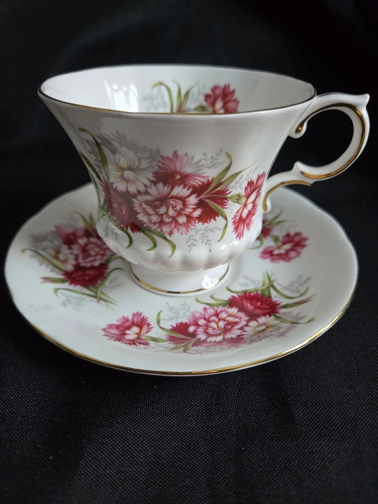 PARAGON CUP SAUCER "FLOWER FESTIVAL"  PINK RED CARNATIONS,   BONE CHINA, ENGLAND Carnation