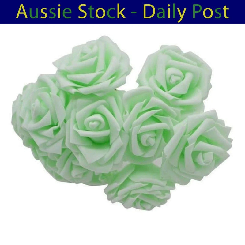 Light Green 7cm Foam Flowers Rose Stems Artificial Wedding Bride Bouquet 20pcs Bouquet
