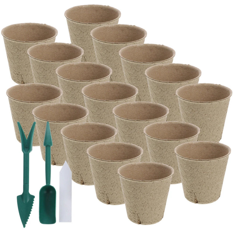 Set of beige paper planting pots in assorted sizes with open tops