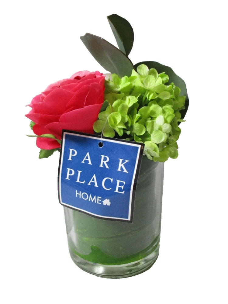 Park Place Home Artificial Flower Ranunculus Rose  Decor With Vase 5.25 inches Ranunculus
