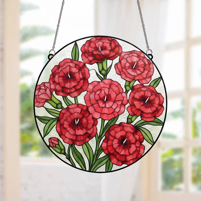 Red Carnation Glass Suncatcher,Glass Flowers,Floral Window Hanging,Kitchen Decor Carnation