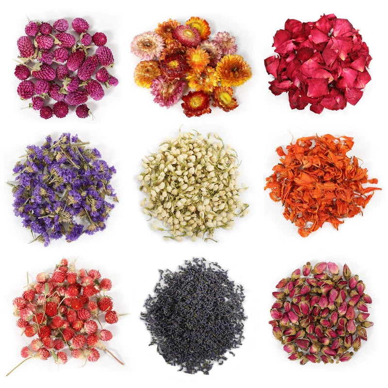 Dried flower assortment for soap and candle making, multi-color flower clusters