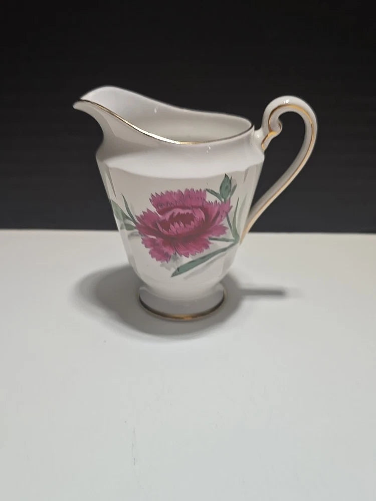 Roslyn Creamer Bone China Pink Carnation Floral 3.5"  England Gold Trim 1958-63 Carnation