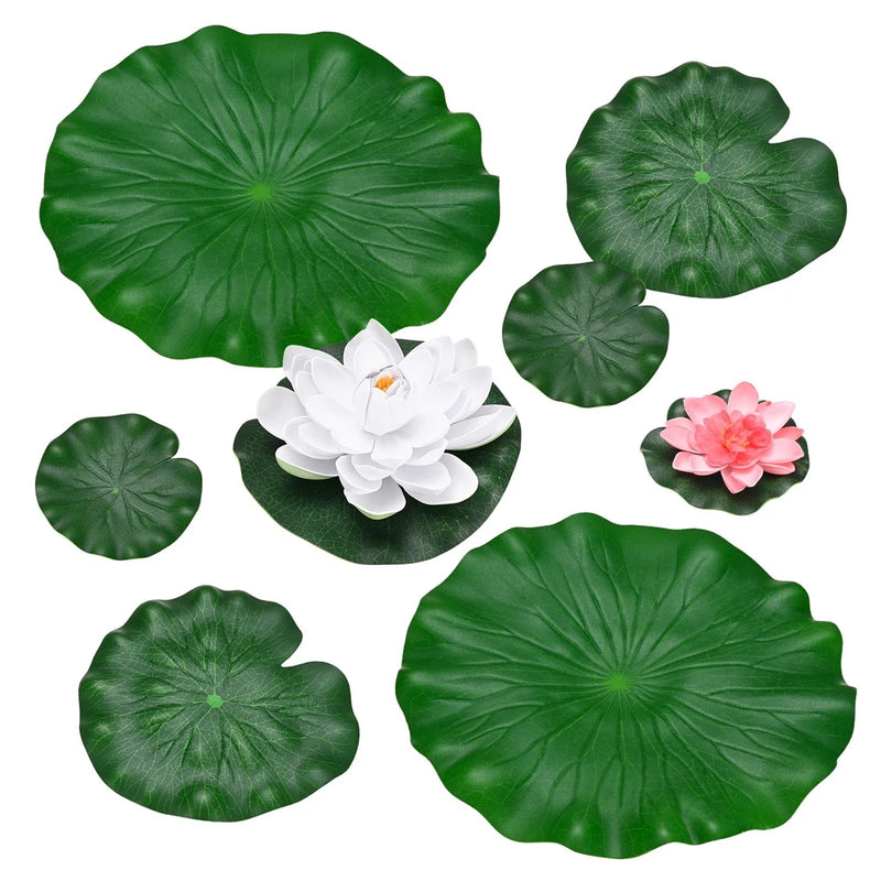 1-Set Artificial Lotus Flower with Water Lily Pad, 4/7/11" [White, Light Pink] Lily