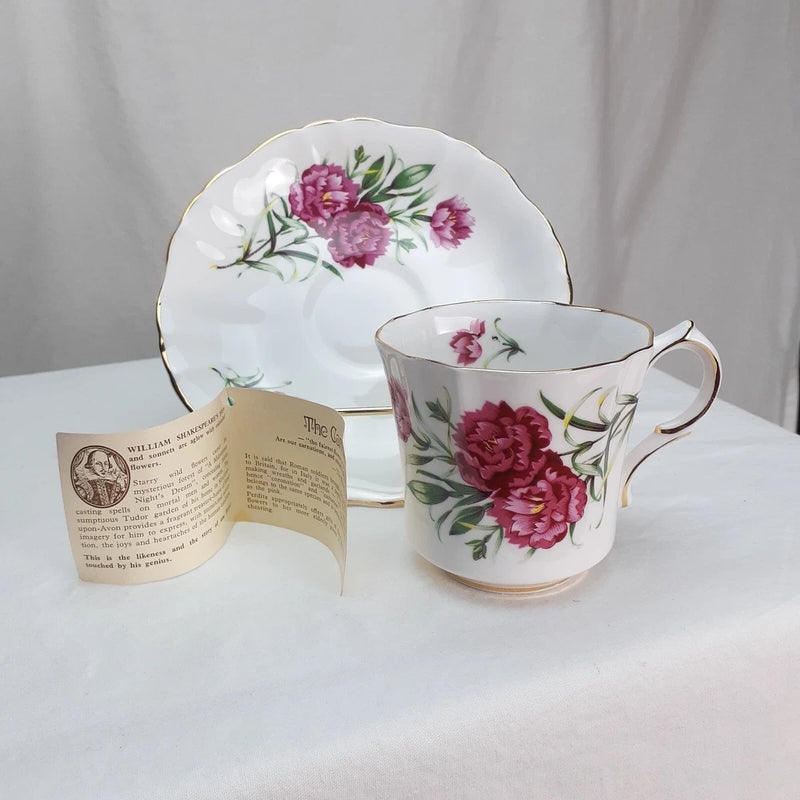 Shakespeare Teacup & Saucer Royal Avon Carnation Flowers Bone China Hammersley Carnation