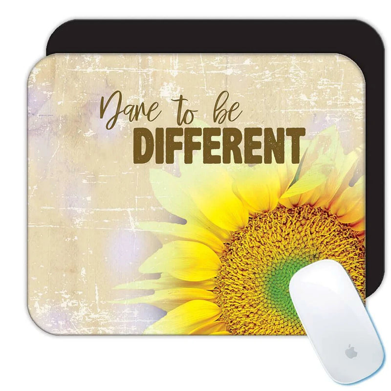 Sunflower floral mouse pad with 'Jane to Be DIFFERENT' quote and yellow flower