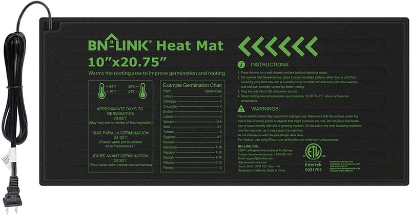 BN-LINK Seedling Heat Mat Warm Hydroponic Heating Pad Waterproof 10" x 20.75" Orchids