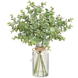 Fake Eucalyptus Stems in Glass Vase with Faux Water,14" Artificial Plants Green Plant