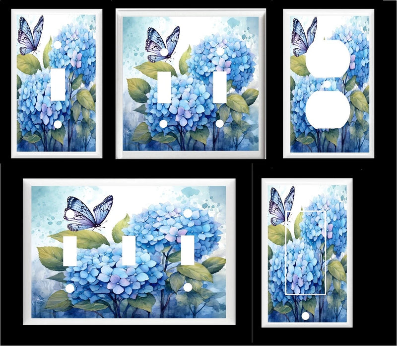 BLUE BUTTERFLY HYDRANGEA FLOWER LIGHT SWITCH COVER PLATE HOME DECOR Hydrangea