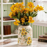 Sunflower Green and Beige Vase, Yellow Ceramic Vintage Vase Cottage Core Home... Sunflower