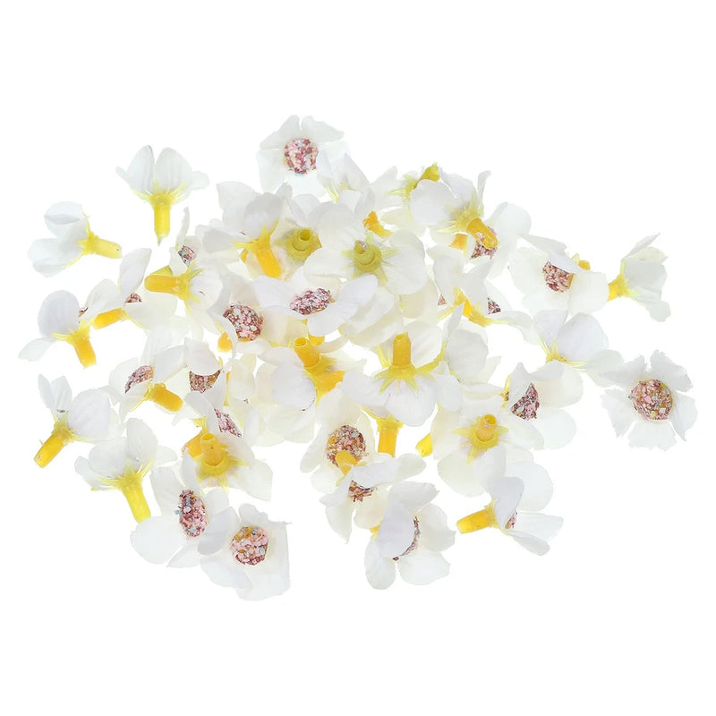 50Pcs 0.79" Artificial Silk Daisy Flower Heads Fake Flowers for DIY, White Daisies
