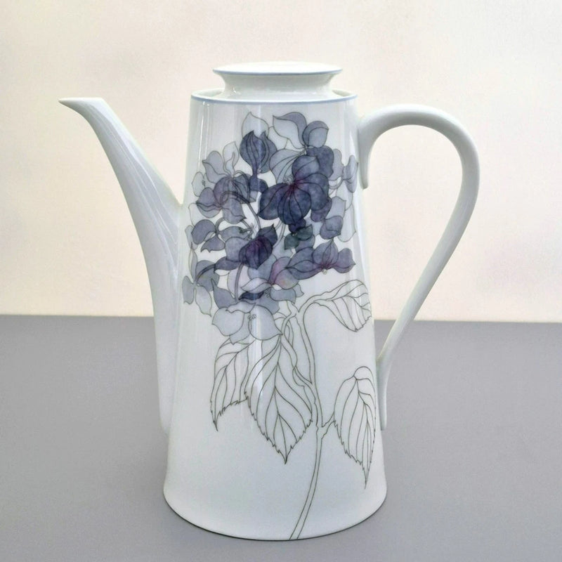 Block Spal Hydrangea Coffee Pot, Gray & Purple Watercolor Flowers Cottagecore Hydrangea