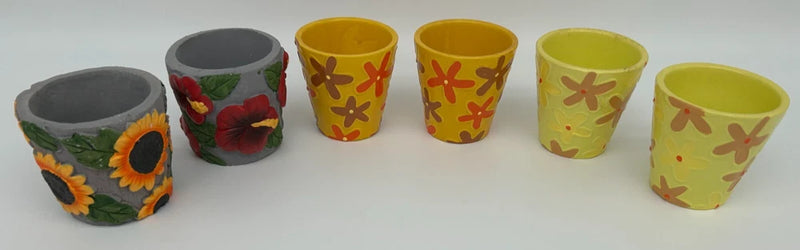 Decorative Ceramic 6 Small Flower Pot Lot~New~Flower Power Design~Sunflowers Sunflower