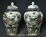 9.8" Qianlong Year Famille Rose Porcelain Plum Peony Flower General's Jar Pair Peony