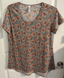 Lularoe Classic Tee WomenÕs XL Gray Stripe With Sunflowers EUC Sunflower