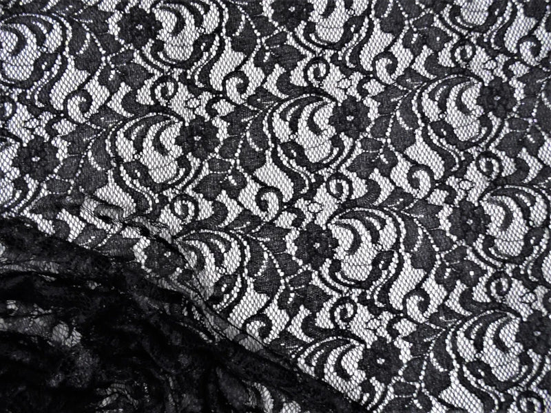 Embroidered Stretch Lace Apparel Fabric Sheer Metallic Sheen Floral Black GG106 Flowering Plants