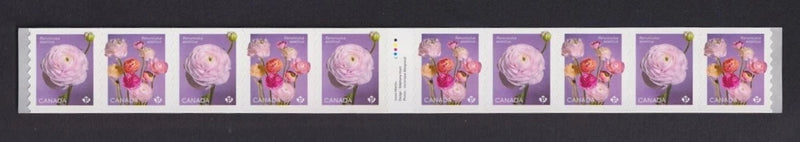 Canada Postage Scott #3374 GUTTER STRIP OF 10 COIL STAMPS RANUNCULUS FLOWER Ranunculus