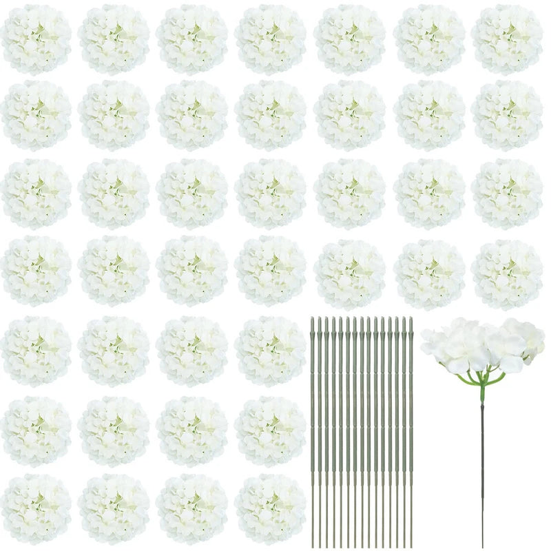 Janinka 60 Pieces Silk White Hydrangea Artificial Flowers Heads Full Hydrange... Hydrangea