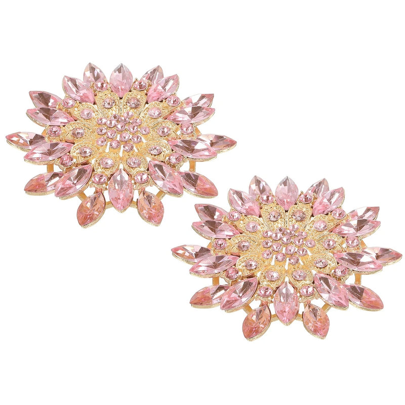 2Pcs Rhinestone Flower Brooch Pin Large Crystal Sunflower Lapel Pin Pink Sunflower