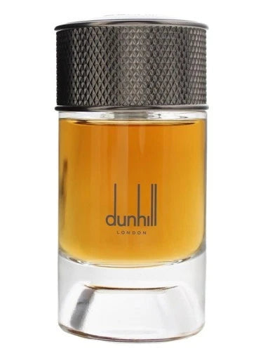 Alfred Dunhill Eau de Parfum spray bottle with amber liquid and textured dark cap