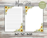 Sunflower Memo Pads, Writing Pad, Sunflower Stationary, Office Desk Notepad Sunflower