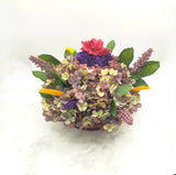 Handmade Hydrangea & Rose Dried/Silk Flower Arrangement w/ Vintage Basket Hydrangea