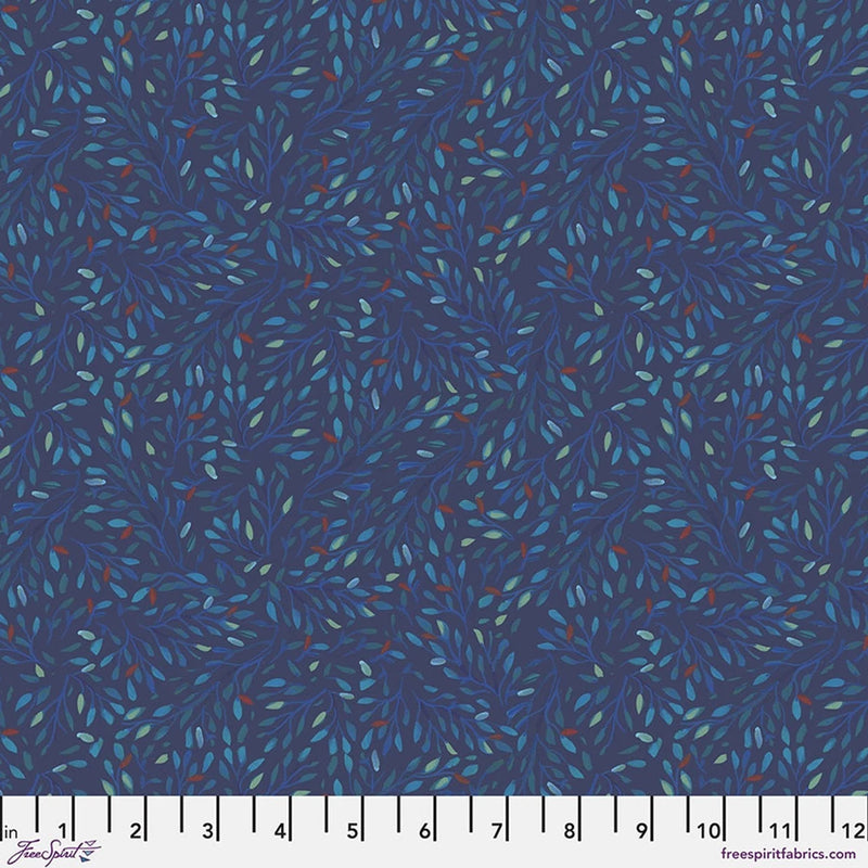Treetops in Blue, Navy - Adam Trest, Quilt Fabric 100% Cotton By The Yard Flowering Plants