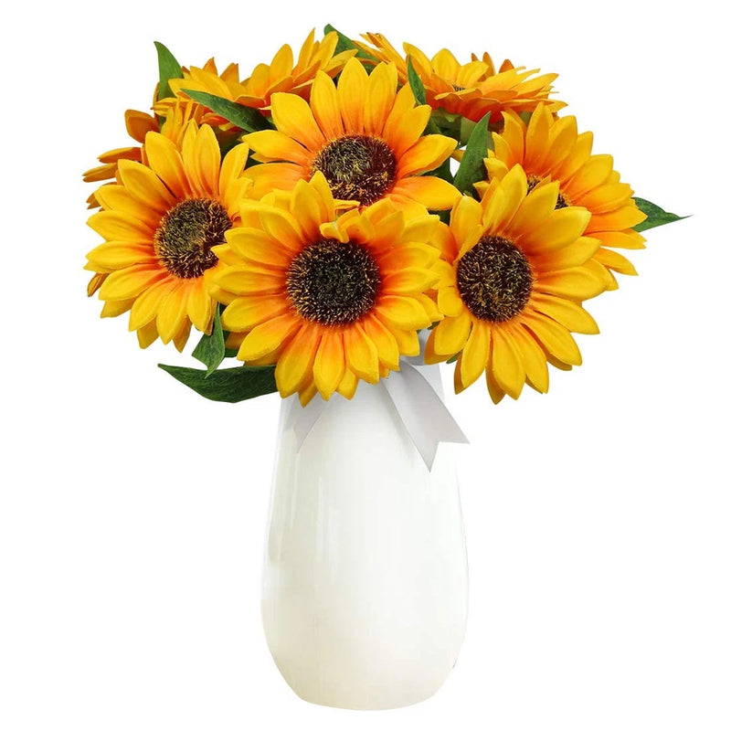 Olrla Artificial Sunflowers with Stems,10pcs Faux Silk Sunflower Bulk for Sunflower
