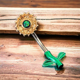 14g yellow green PVD faux green opal sunflower flower belly ring B482 Sunflower