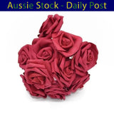 Foam Flowers Burgundy 7cm Rose Stems Artificial Wedding Bride Bouquet 20pcs Bouquet