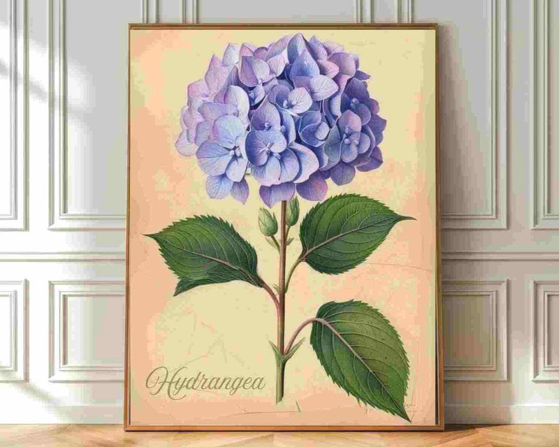 Blue Hydrangea Botanical Canvas Wall Art Vintage Cottage Garden Floral Decor Hydrangea