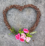 PrettyHeart Shaped Grapevine Wreath Decorated With Artificial Pink Peony Flowers Peony
