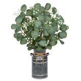 Lifelike Artificial Eucalyptus Plant in Rustic Metal Vase Ð 19" Realistic Fau... Green Plant