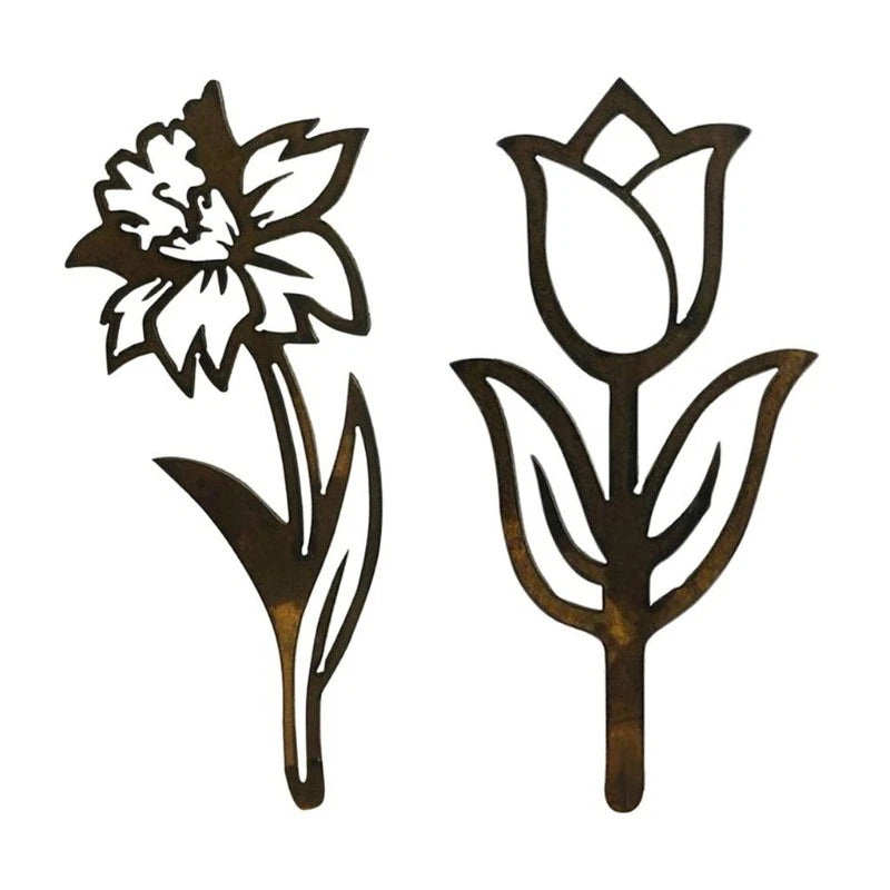 Metal Rose Carnation Sculpture Garden Stake Iron Art Flower Silhouette Decor Garden Plants