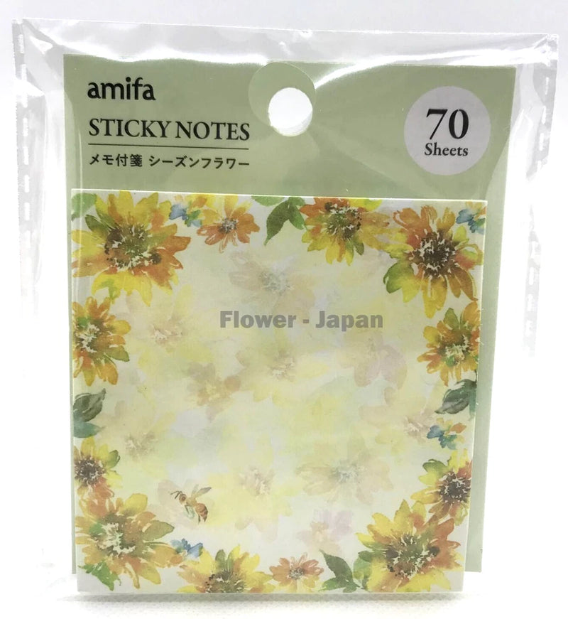 amifa flower-pattern sticky notes, 70 sheets, sunflower and garden blooms